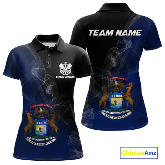Custom Smoke Flame Michigan Flag Patriotic Darts Shirt For Women, Dart League Team Jerseys IPHW10743