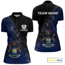 Load image into Gallery viewer, Custom Smoke Flame Michigan Flag Patriotic Women Darts Shirt, Dart League Team Jerseys IPHW10743