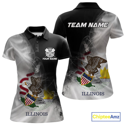 Custom Smoke Flame Illinois Flag Patriotic Darts Shirt For Women, Dart League Team Jerseys IPHW10744