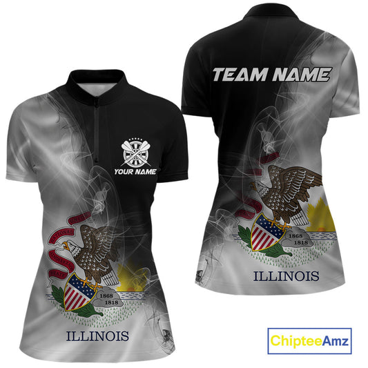 Custom Smoke Flame Illinois Flag Patriotic Women Darts Shirt, Dart League Team Jerseys IPHW10744