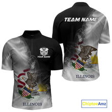 Load image into Gallery viewer, Custom Smoke Flame Illinois Flag Patriotic Darts Shirt For Men, Dart League Team Jerseys IPHW10744