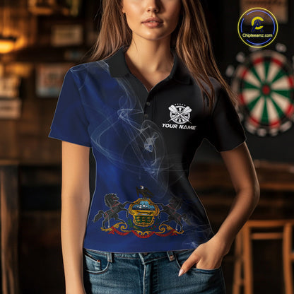 Custom Smoke Flame Pennsylvania Flag Patriotic Darts Shirt For Women, Dart League Team Jerseys IPHW10745
