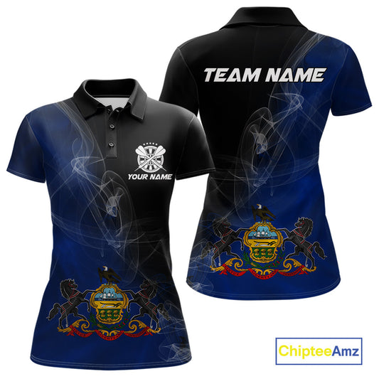 Custom Smoke Flame Pennsylvania Flag Patriotic Darts Shirt For Women, Dart League Team Jerseys IPHW10745