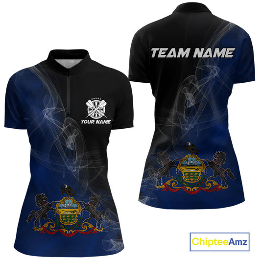 Custom Smoke Flame Pennsylvania Flag Patriotic Women Darts Shirt, Dart League Jerseys IPHW10745