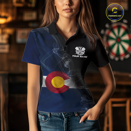 Custom Smoke Flame Colorado Flag Patriotic Darts Shirt For Women, Dart League Team Jerseys IPHW10746