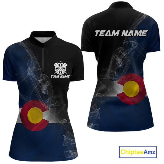Custom Smoke Flame Colorado Flag Patriotic Women Darts Shirt, Dart League Team Jerseys IPHW10746