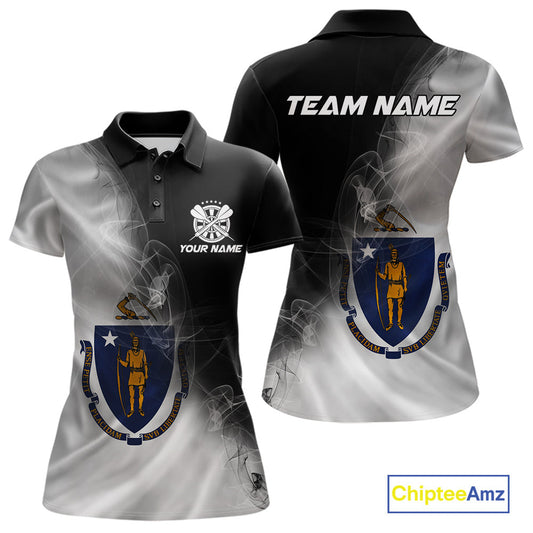 Custom Smoke Flame Massachusetts Flag Patriotic Darts Shirt For Women, Dart League Team Jerseys IPHW10747