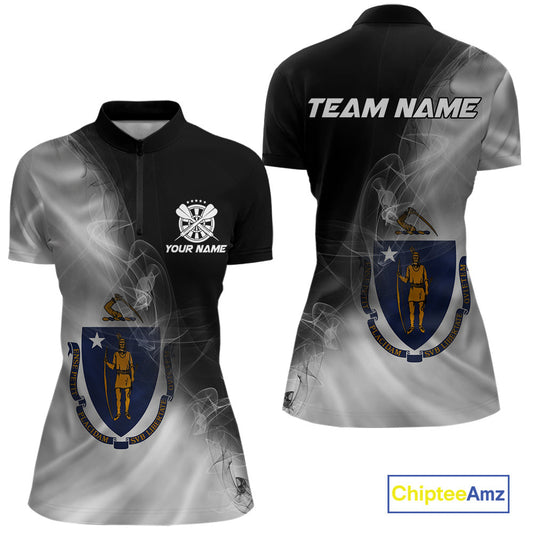 Custom Smoke Flame Massachusetts Flag Patriotic Women Darts Shirt, Dart League Jerseys IPHW10747