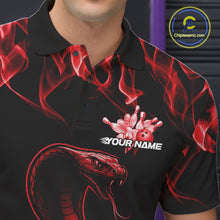 Load image into Gallery viewer, Custom Black And Red Flame Cobra Snake Bowling Men Shirts, Bowling League Shirt IPHW10765
