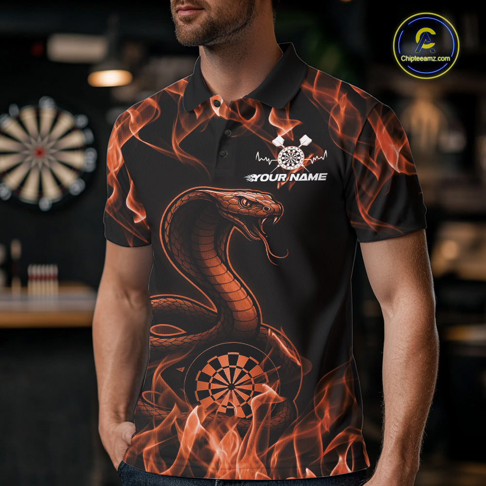 Custom Black And Orange Flame Cobra Snake Dart Men Shirts, Dart League Shirt IPHW10771