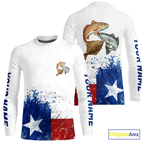Custom Texas Flag Texas Slam Redfish, Trout, Flounder Kid Long Sleeve UV Protection Fishing Shirts IPHW9353