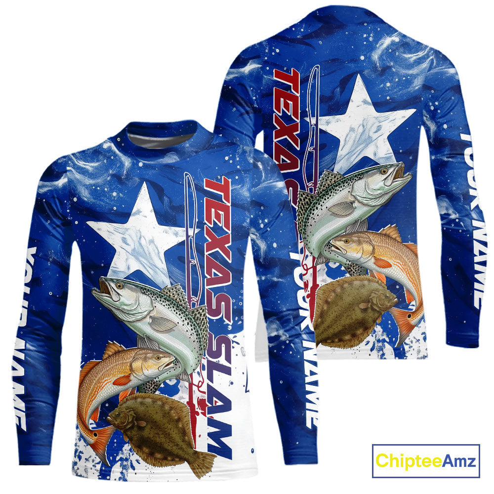Custom Texas Slam Redish, Trout,Flounder Kid Long Sleeve Performance Sun Protection Fishing Shirts IPHW9355