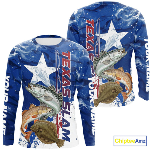 Custom Texas Slam Redish, Trout,Flounder Long Sleeve Performance Sun Protection Fishing Shirts IPHW9355