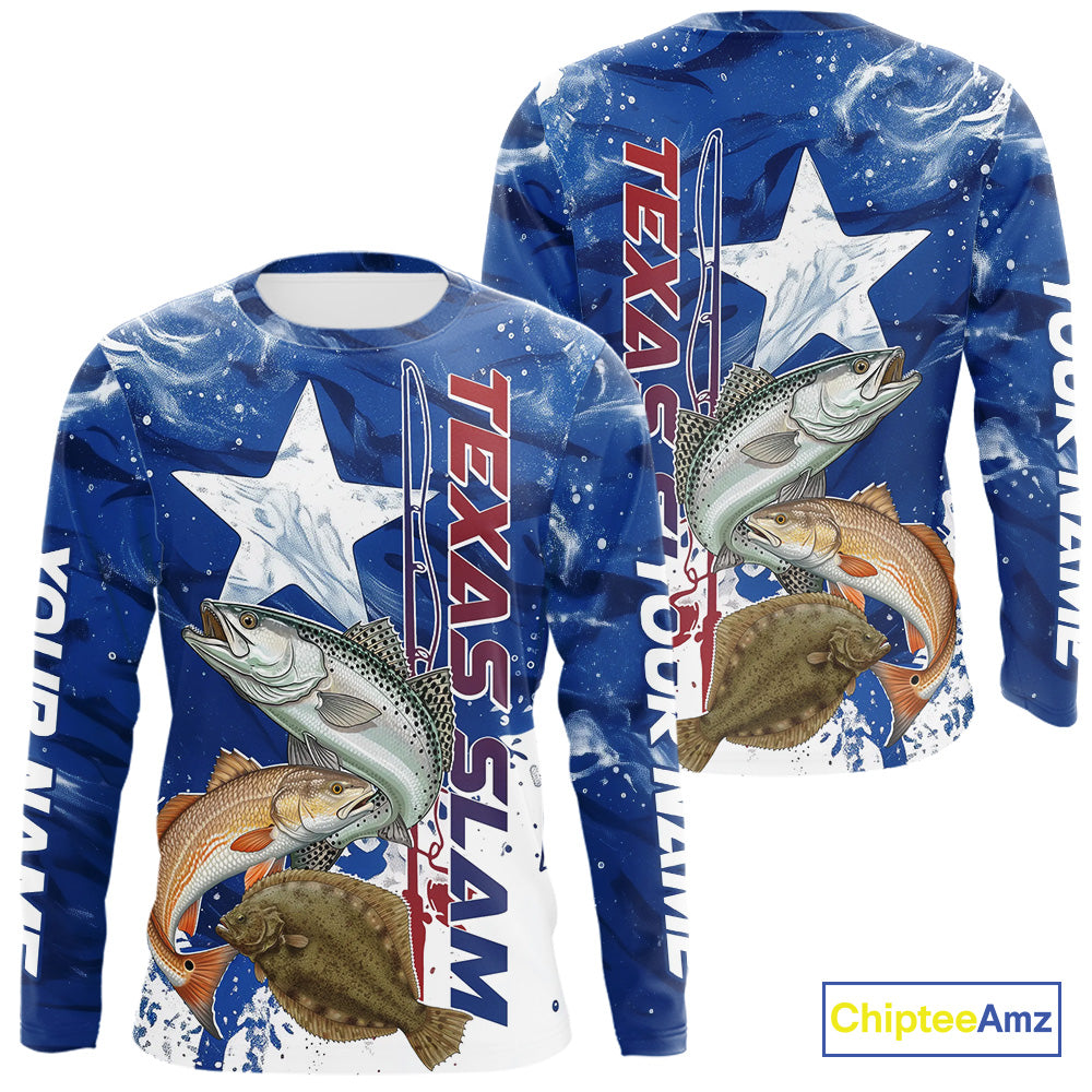 Custom Texas Slam Redish, Trout,Flounder Long Sleeve Performance Sun Protection Fishing Shirts IPHW9355