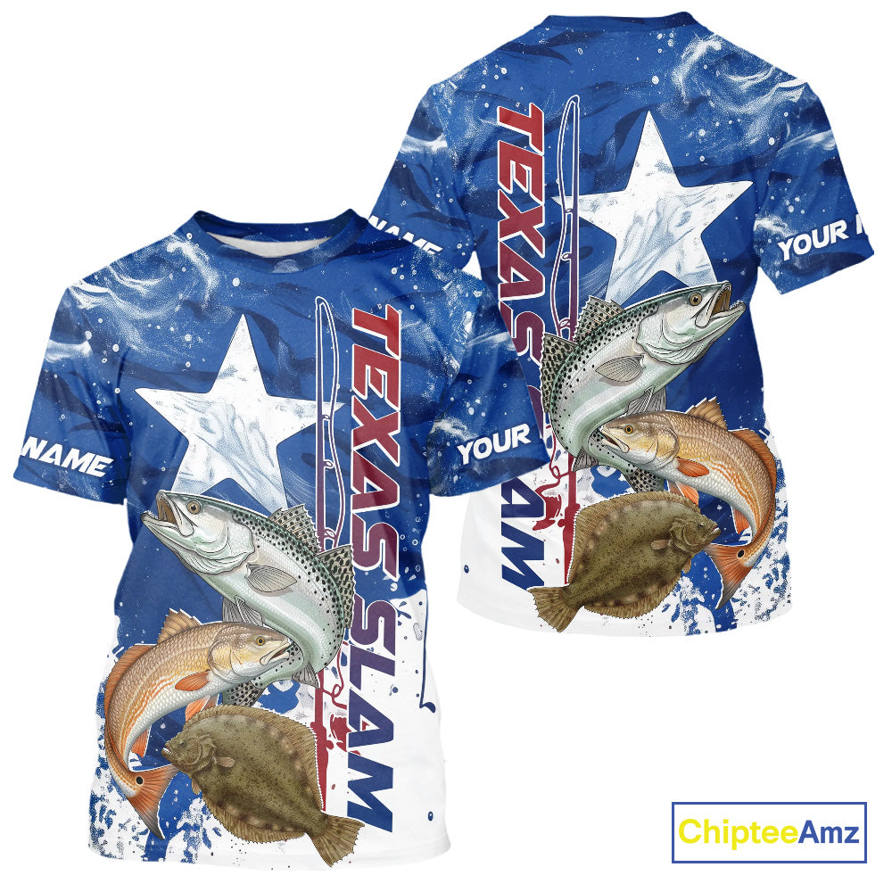 Custom Texas Slam Redish, Trout,Flounder Performance Sun Protection Fishing T-Shirts IPHW9355