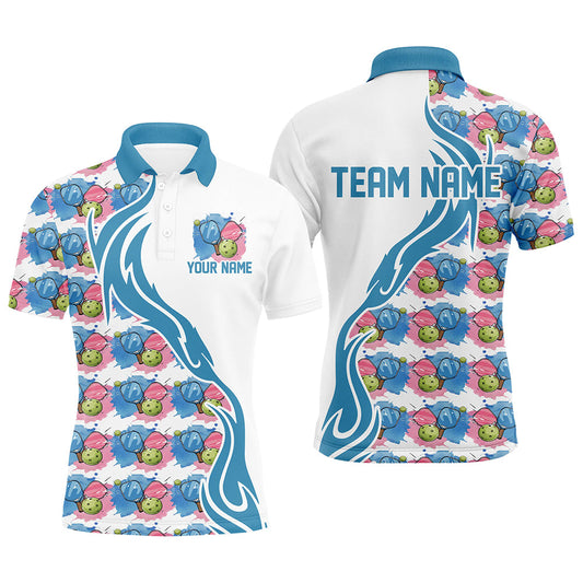 Custom Watercolor Pickleball Shirts For Men, Blue And Pink Pickleball Outfit For Team IPHW6938