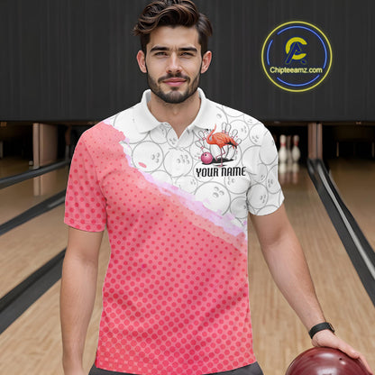 Pink Flamingo Custom Bowling Shirts For Men, Bowling Pattern Bowling Team League Shirt IPHW7733