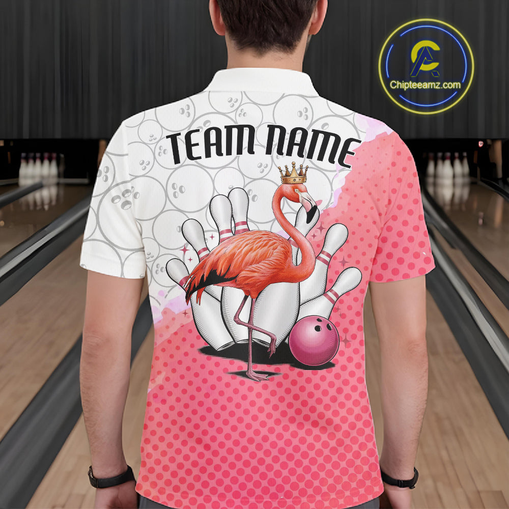 Pink Flamingo Custom Bowling Shirts For Men, Bowling Pattern Bowling Team League Shirt IPHW7733