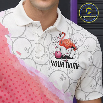 Pink Flamingo Custom Bowling Shirts For Men, Bowling Pattern Bowling Team League Shirt IPHW7733