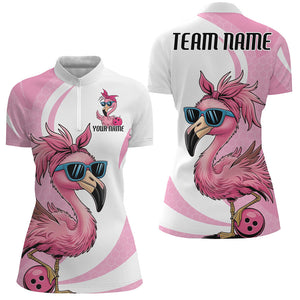 Cute Slay Pink Flamingo Custom Funny Bowling Shirts For Women, Flamingo Bowling Team Outfits IPHW7735