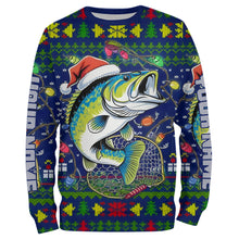 Load image into Gallery viewer, Custom Christmas Ugly Sweater Pattern Largemouth Bass Fishing Shirts, Christmas Fishing Gifts IPHW7968