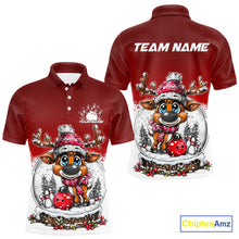 Load image into Gallery viewer, Custom Cute Funny Reindeer Christmas Bowling Men Polo Shirts, Xmas Team Bowling Shirt IPHW10114