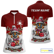 Load image into Gallery viewer, Custom Cute Funny Reindeer Christmas Bowling Women Quarter-Zip Shirt, Xmas Bowling Shirt IPHW10114