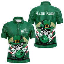 Load image into Gallery viewer, Custom Green Skull St Patricks Day Bowling Polo Shirt For Men, Lucky Bowling Tournament Shirt IPHW8591