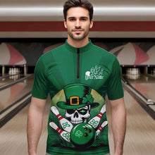 Load image into Gallery viewer, Custom Green Skull St Patricks Day Bowling Quarter-Zip Shirt For Men, Lucky Bowling Tournament Shirt IPHW8591
