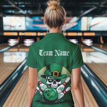 Load image into Gallery viewer, Custom Green Skull St Patricks Bowling Womens Quarter-Zip Shirt, Lucky Bowling Shirt IPHW8591