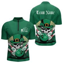 Load image into Gallery viewer, Custom Green Skull St Patricks Day Bowling Quarter-Zip Shirt For Men, Lucky Bowling Tournament Shirt IPHW8591