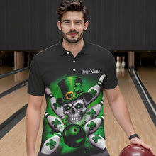 Load image into Gallery viewer, Custom Black And Green Lucky Clover St Patricks Day Skull Bowling Team Polo Shirts For Men IPHW8593