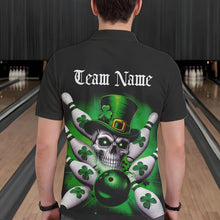 Load image into Gallery viewer, Custom Black And Green Lucky Clover St Patricks Day Skull Bowling Team Polo Shirts For Men IPHW8593