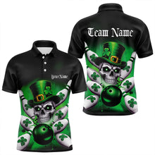 Load image into Gallery viewer, Custom Black And Green Lucky Clover St Patricks Day Skull Bowling Team Polo Shirts For Men IPHW8593