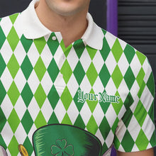 Load image into Gallery viewer, Custom White And Green St Patricks Argyle Skull Bowling Polo Shirts For Men, Bowling Jerseys IPHW8596
