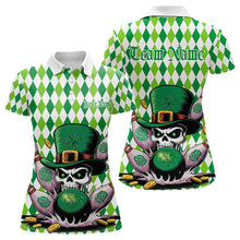 Load image into Gallery viewer, Custom White And Green St Patricks Argyle Skull Bowling Polo Shirts For Women Jerseys IPHW8596