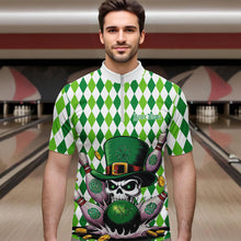Load image into Gallery viewer, Custom White And Green St Patricks Argyle Skull Bowling Quarter-Zip Shirts For Men, Bowling Jerseys IPHW8596