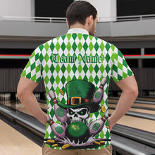 Load image into Gallery viewer, Custom White And Green St Patricks Argyle Skull Bowling Quarter-Zip Shirts For Men, Bowling Jerseys IPHW8596