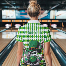 Load image into Gallery viewer, Custom White And Green St Patricks Argyle Skull Bowling Womens Quarter-Zip Shirts Jerseys IPHW8596