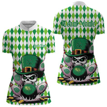 Load image into Gallery viewer, Custom White And Green St Patricks Argyle Skull Bowling Womens Quarter-Zip Shirts Jerseys IPHW8596