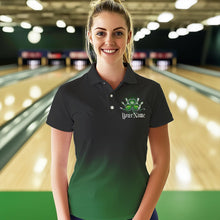 Load image into Gallery viewer, Custom Black And Green Lucky Clover St Patricks Day Skull Bowling Team Polo Shirt For Women IPHW8599