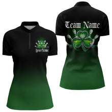 Load image into Gallery viewer, Custom Black And Green Lucky Clover St Patricks Skull Bowling Team Womens Quarter-Zip Shirt IPHW8599