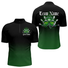 Load image into Gallery viewer, Custom Black And Green Lucky Clover St Patricks Day Skull Bowling Team Quarter-Zip Shirts For Men IPHW8599