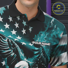 Load image into Gallery viewer, Custom Blue Flaming American Flag Eagle Bowling Team Men Shirt, Patriotic Bowlers Outfit IPHW10780