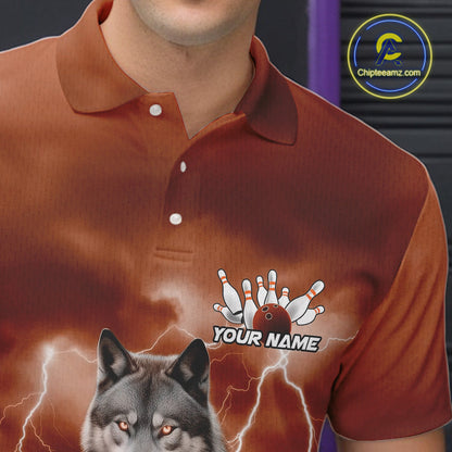 Custom Orange Ligtning Wolf Bowling Team League Shirts For Men, Bowler Outfits IPHW10786