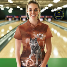 Load image into Gallery viewer, Custom Orange Ligtning Wolf Bowling Team League Shirts For Women, Bowler Outfits IPHW10786
