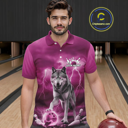 Custom Pink Ligtning Wolf Bowling Team League Shirts For Men, Bowler Outfits IPHW10788