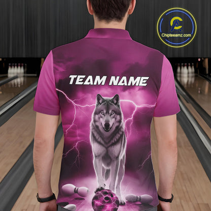Custom Pink Ligtning Wolf Bowling Team League Shirts For Men, Bowler Outfits IPHW10788