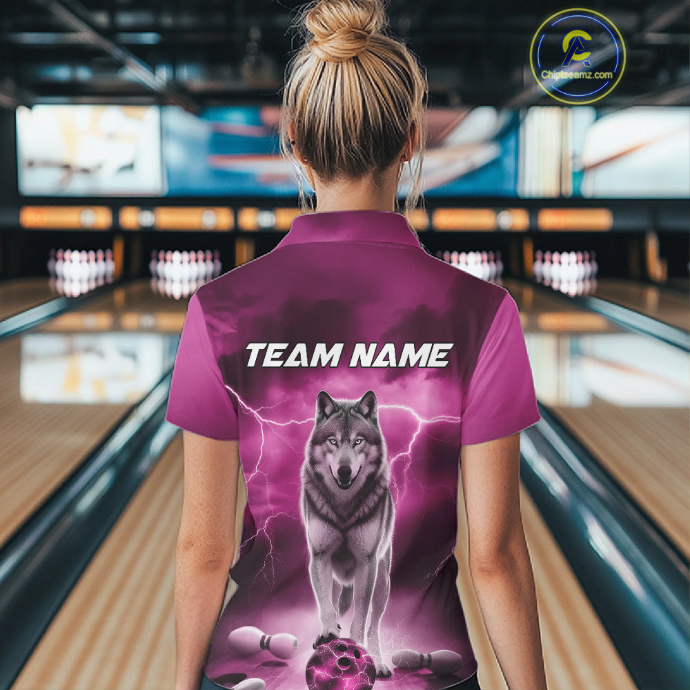 Custom Pink Ligtning Wolf Bowling Team League Shirts For Women, Bowler Outfits IPHW10788