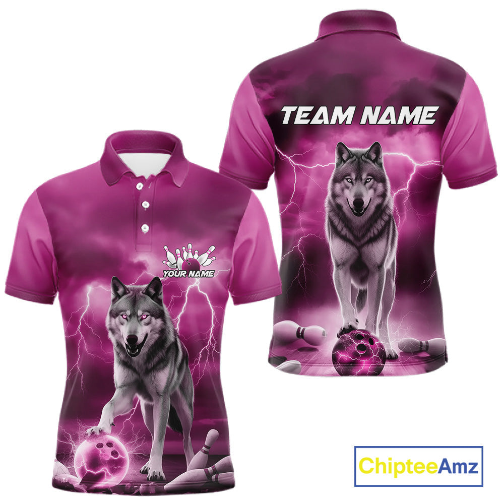 Custom Pink Ligtning Wolf Bowling Team League Shirts For Men, Bowler Outfits IPHW10788